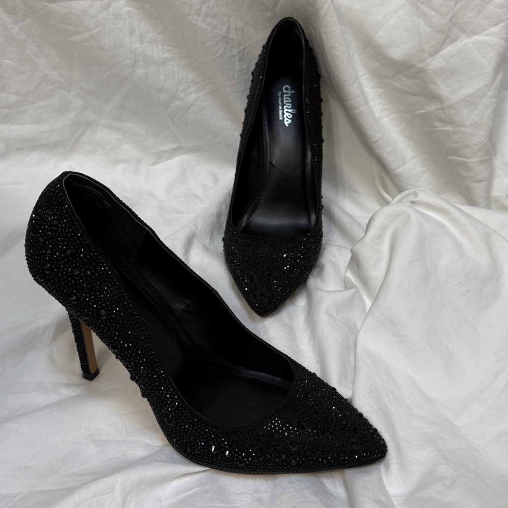 Women’s Charles By Charles David Black Rhinestone Stiletto High Heels. Size 8 - Picture 7 of 15